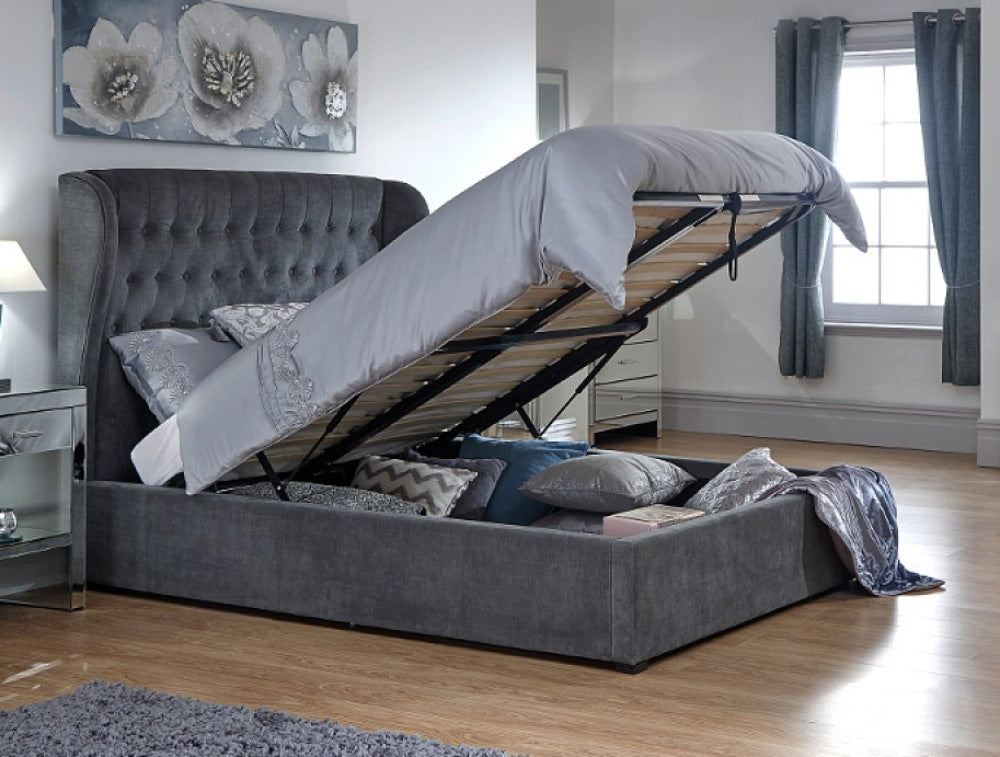 Dakar Pewter Double Ottoman Storage Bed Frame