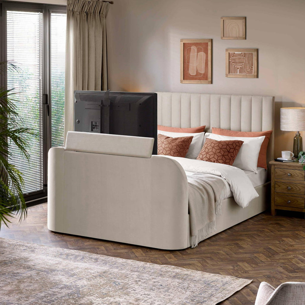 Elanor king size TV bed with TV raised