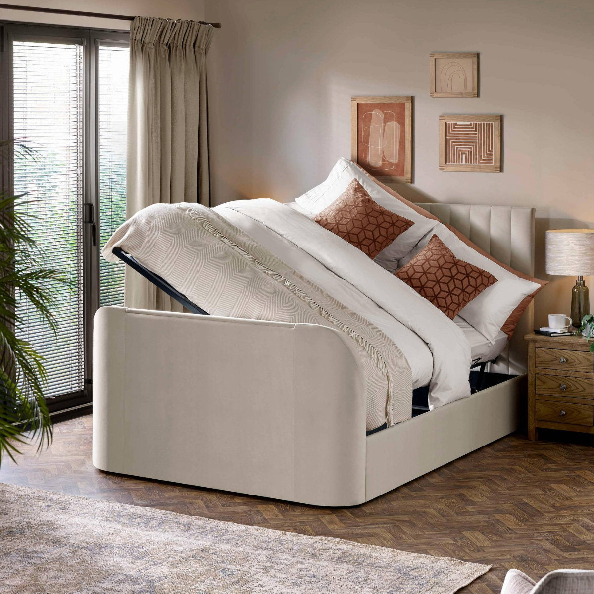 Elanor Cream Velvet King Size TV Bed room setting