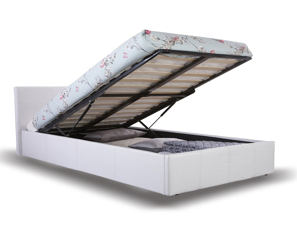 End Lift Ottoman Storage White King Size Bed Frame