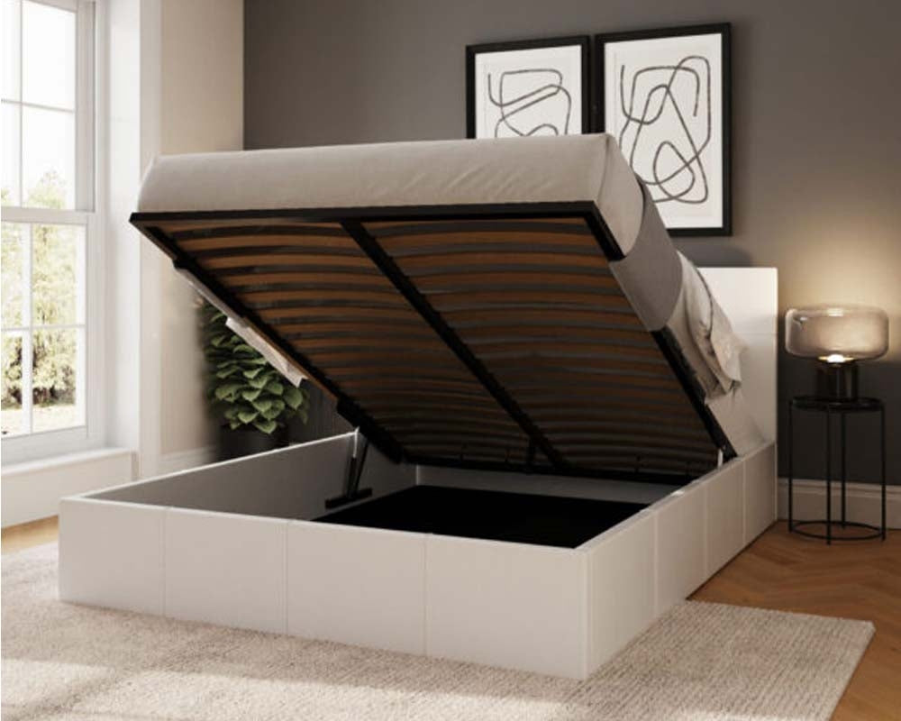 End Lift Ottoman Storage White Double Bed Frame