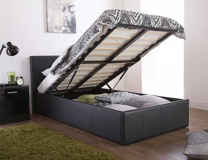 End Lift Ottoman Storage Black Three Quarter (3/4) Bed Frame