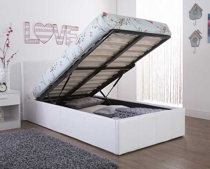 End Lift Ottoman Storage White Single Bed Frame