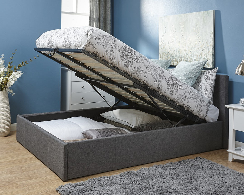 End Lift Ottoman Storage Silver Grey Double Bed Frame