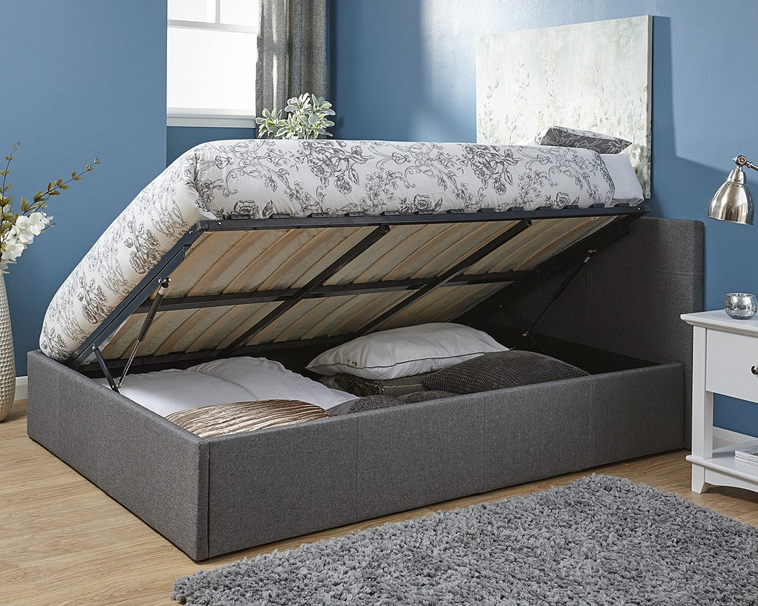 Side Lift Ottoman Storage Silver Grey Double Bed Frame