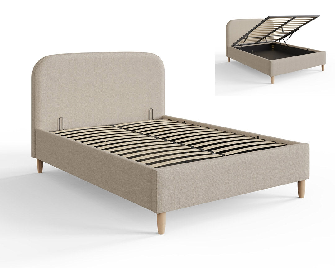 Florida Stone Boucle Double Ottoman Bed Frame