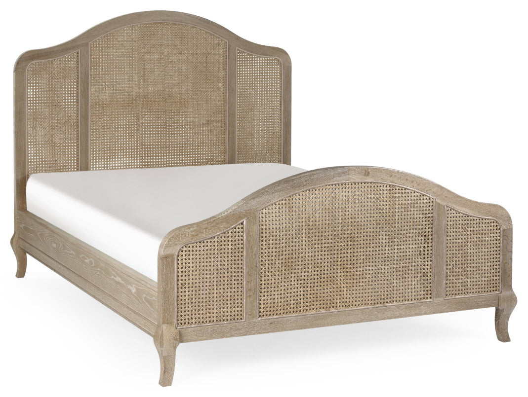 Flower Light Oak Rattan King Size Bed Frame angled view
