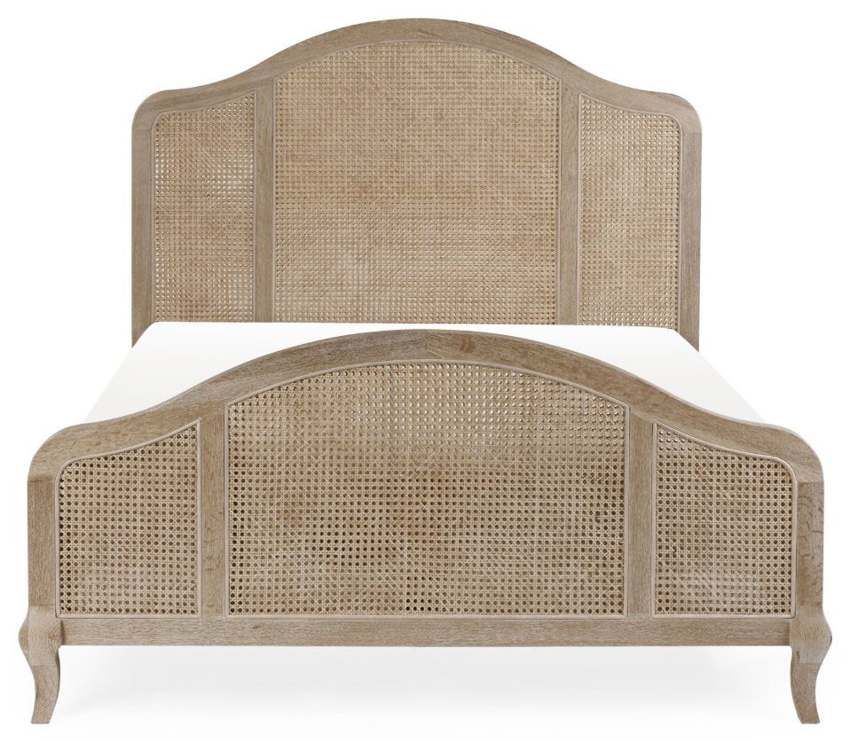Flower Light Oak Rattan King Size Bed Frame front view