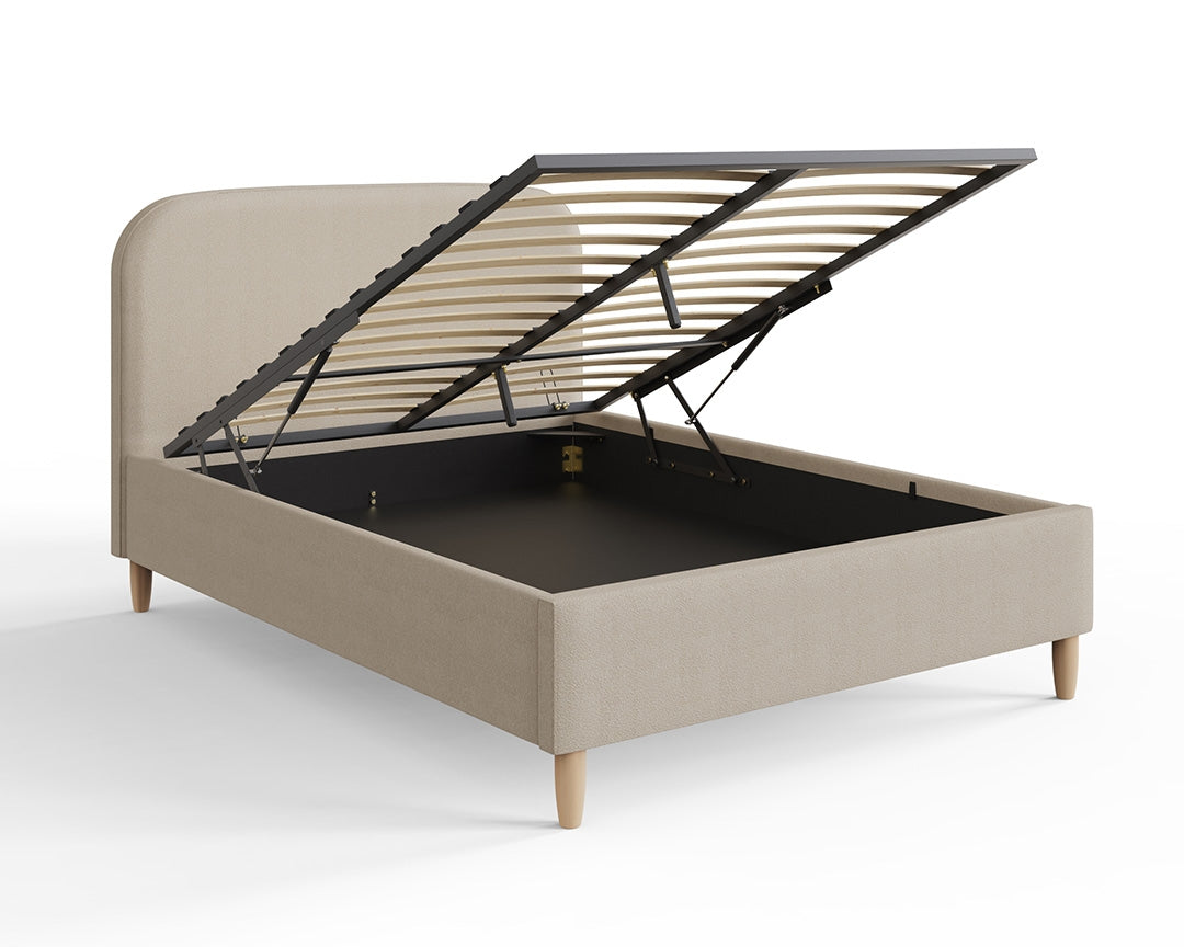 Florida Stone Boucle Double Ottoman Bed Frame