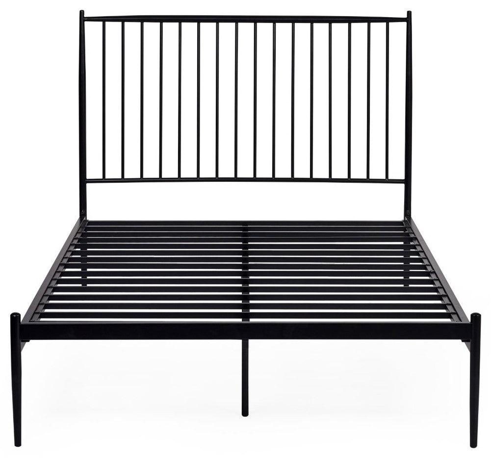 Flyde black bed frame without mattress showing metal slats