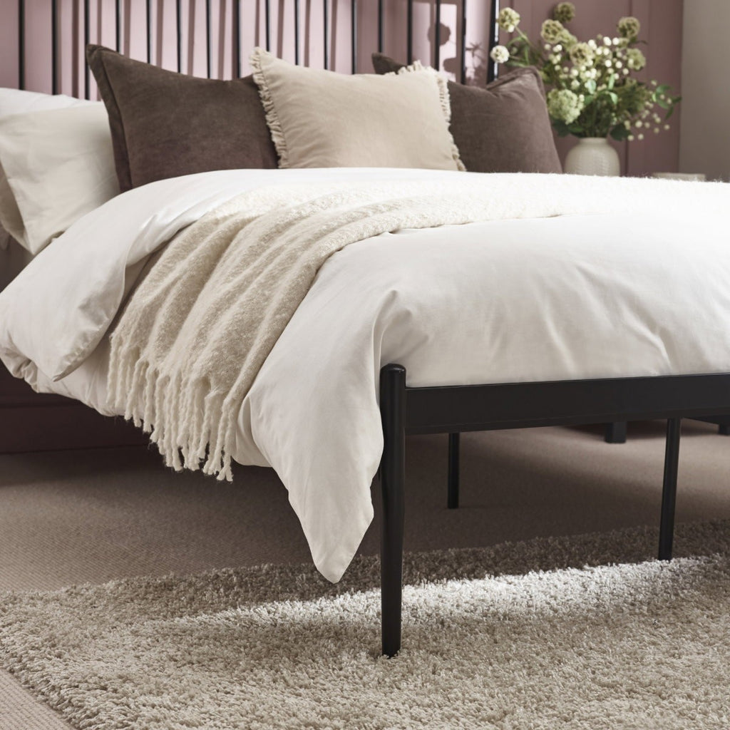 Flyde black metal bed frame close up