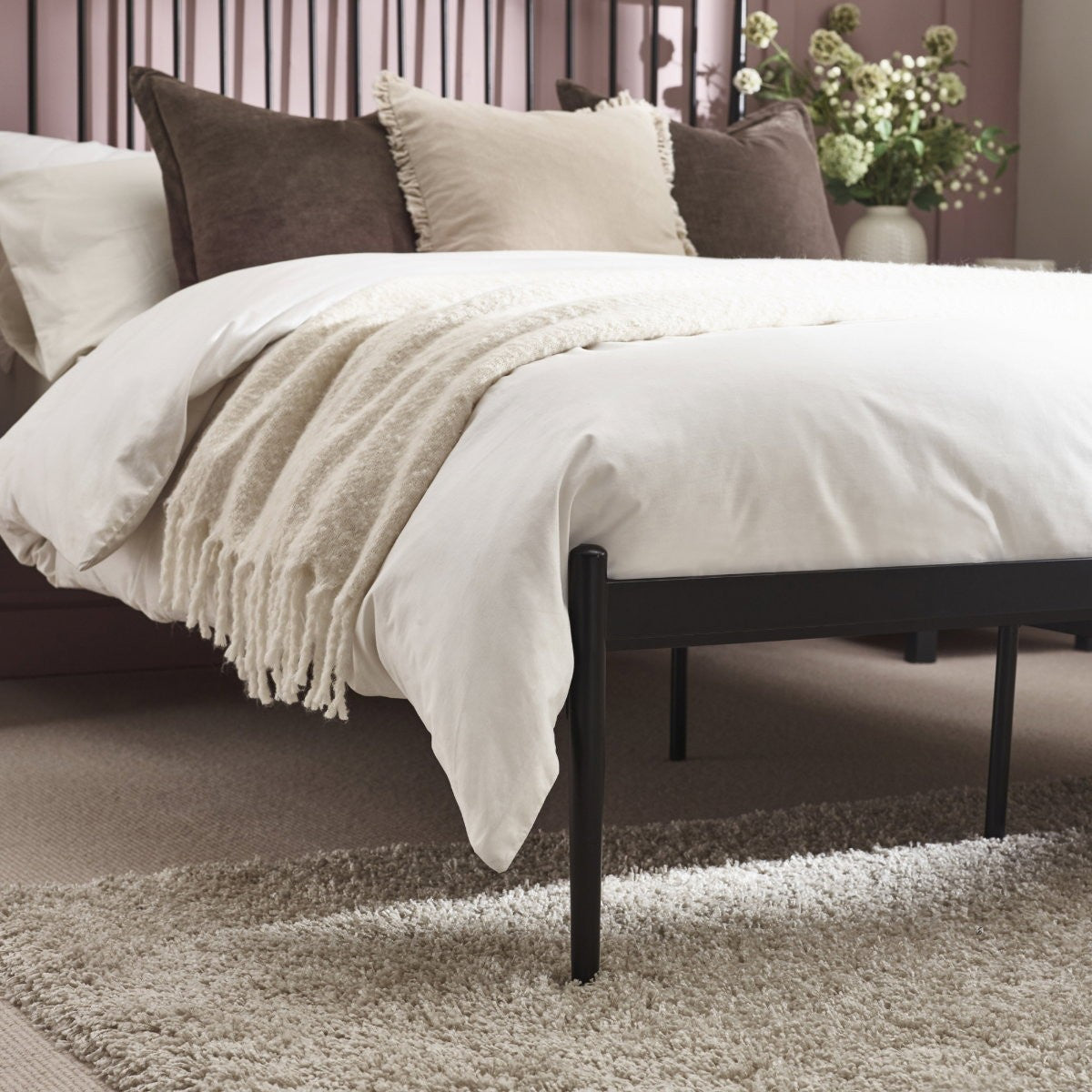 Flyde black metal bed frame close up