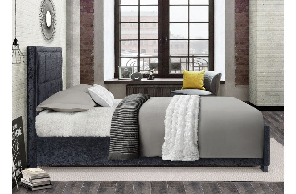 Hann Black Crushed Velvet King Size Bed Frame