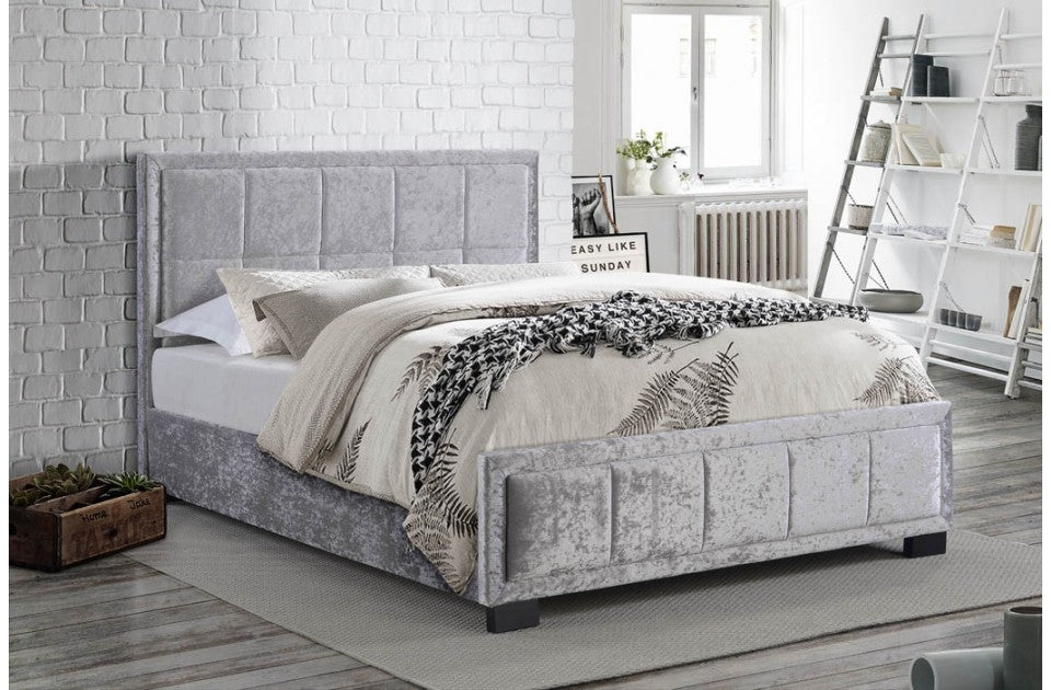 Hann Steel Crushed Velvet King Size Bed Frame