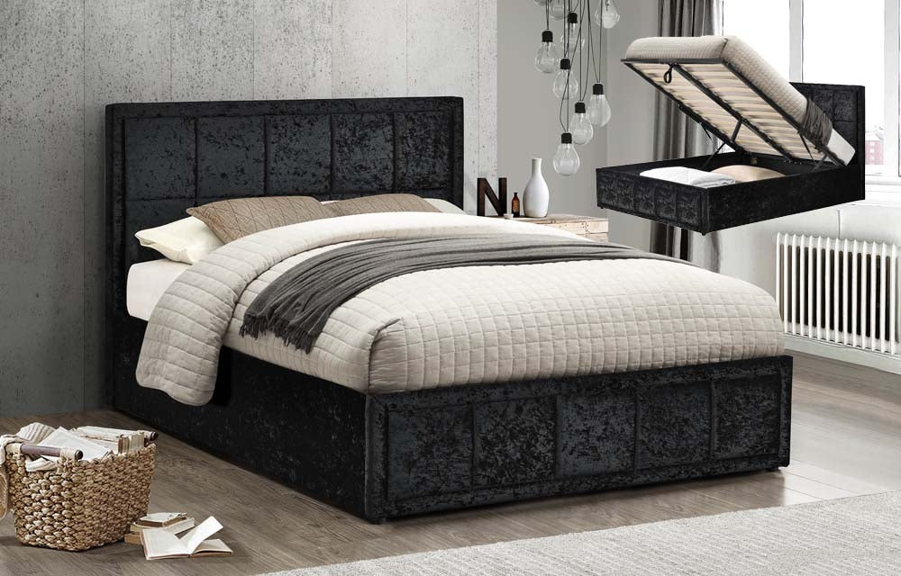 Hann Black Velvet Ottoman Double Bed Frame
