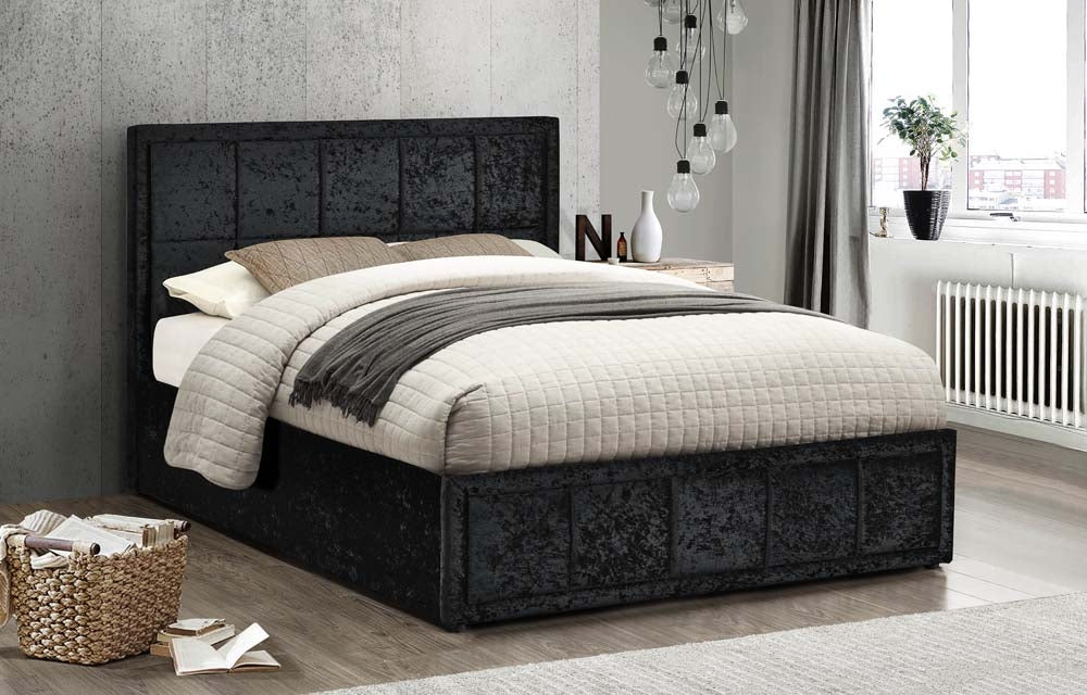 Hann Black Velvet Ottoman Double Bed Frame