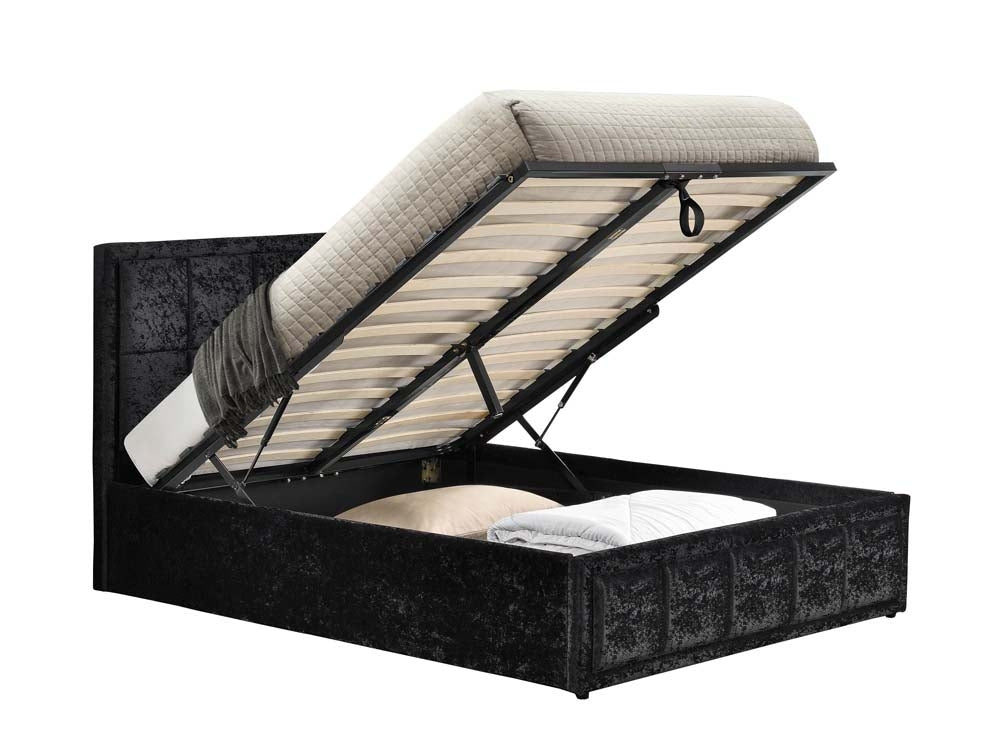 Hann Black Velvet Ottoman Double Bed Frame