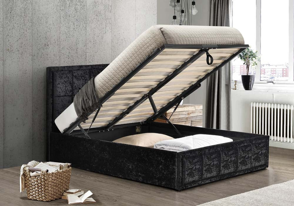 Hann Black Velvet Ottoman Three Quarter Bed Frame