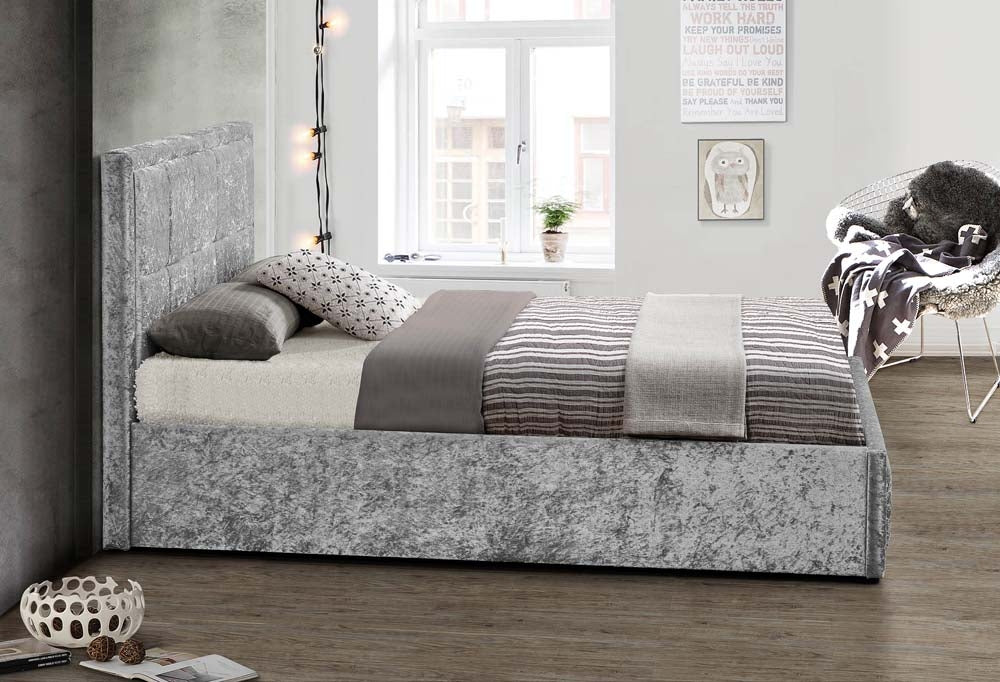 Hann Crushed Steel Ottoman King Size Bed Frame