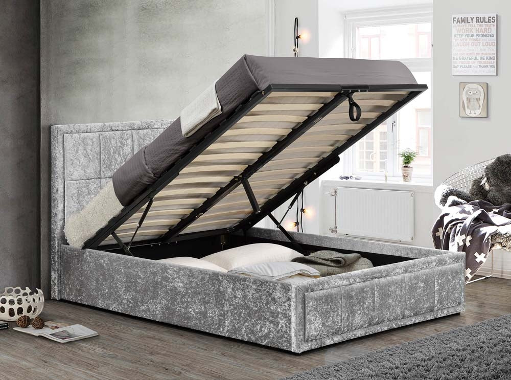 Hann Crushed Steel Ottoman King Size Bed Frame
