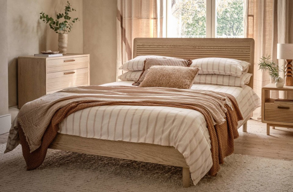 Harlem Oak Bed Frame in a bedroom