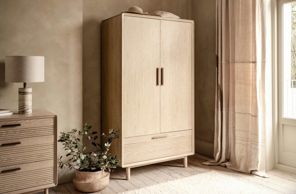 Harlem Oak 2 Door 1 Drawer Wardrobe in a bedroom