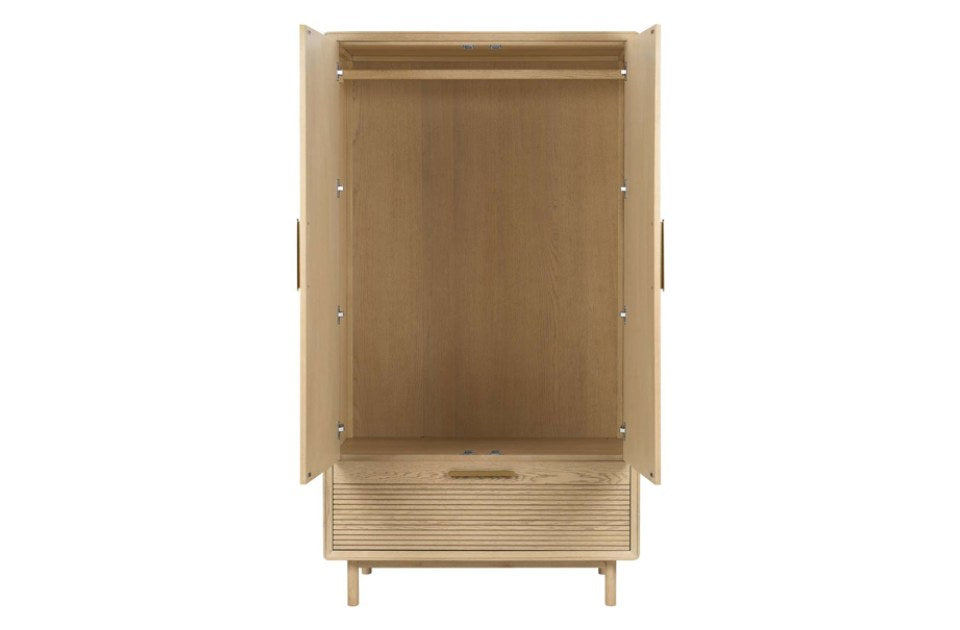 Harlem Oak 2 Door 1 Drawer Wardrobe open