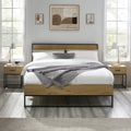 Harlic Oak Effect Double Bed Frame in a bedroom