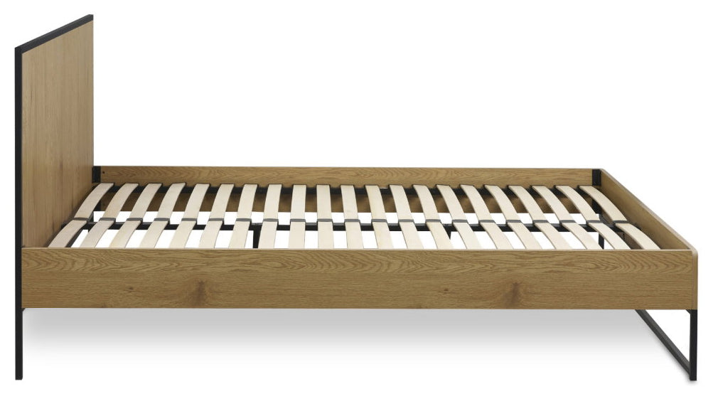 Harlic Oak Effect Double Bed Frame side view