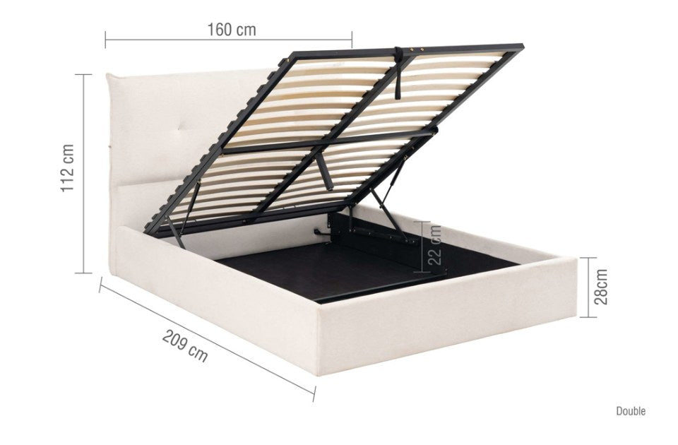 Heaven White Double Ottoman Bed dimensions