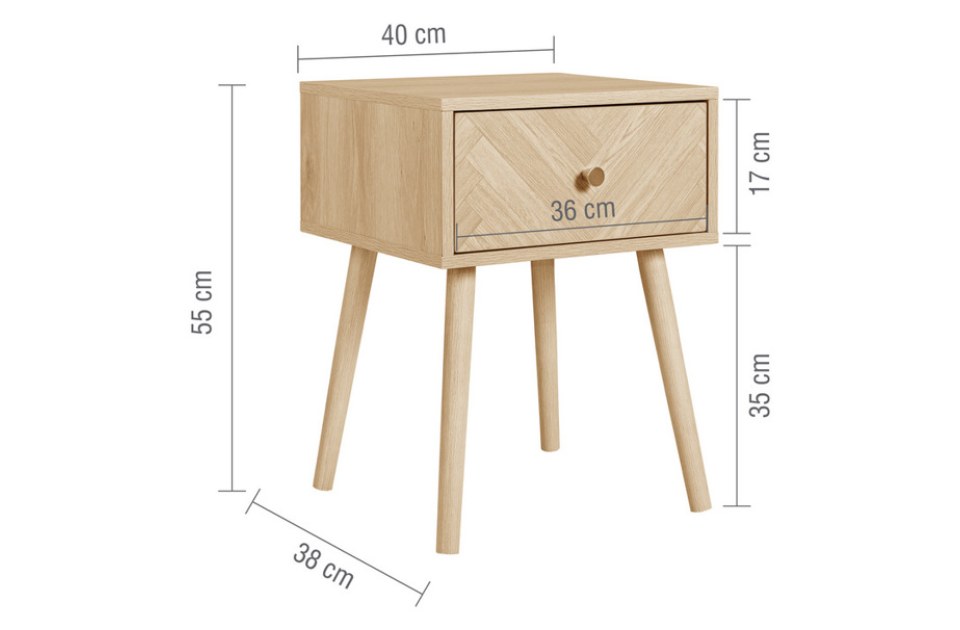 Hemmingway 1 Drawer Bedside dimensions