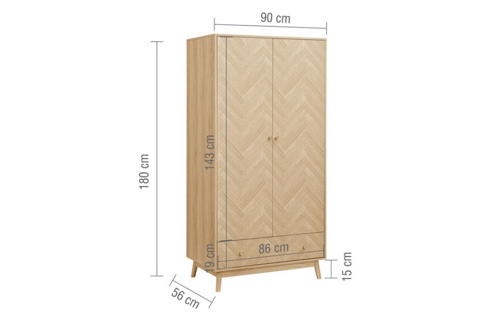 Hemmingway 2 Door 1 Drawer Wardrobe dimensions