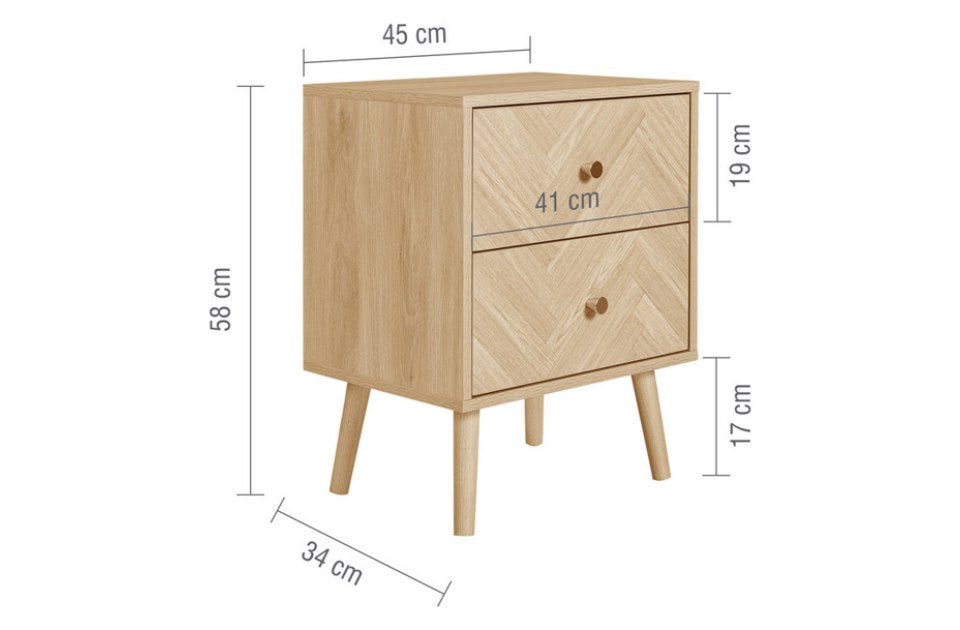 Hemmingway 2 Drawer Bedside dimensions