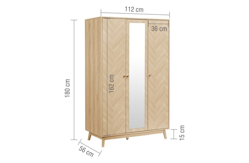 Hemmingway 3 Door Wardrobe With Mirror dimensions