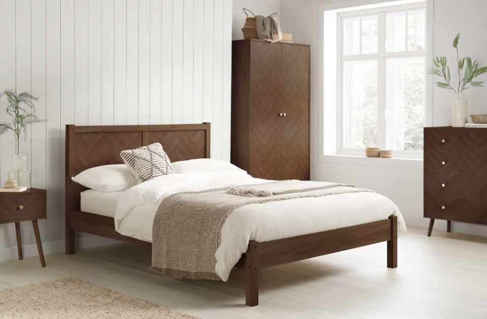 Hemmingway Walnut Bed Frame in a bedroom