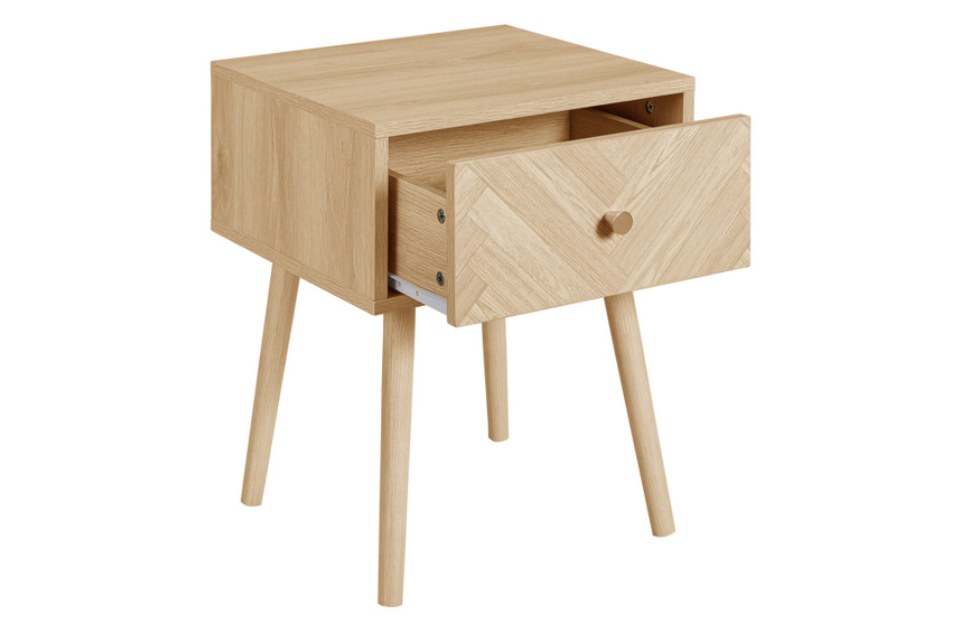 Hemmingway Oak 1 Drawer Bedside with drawer open