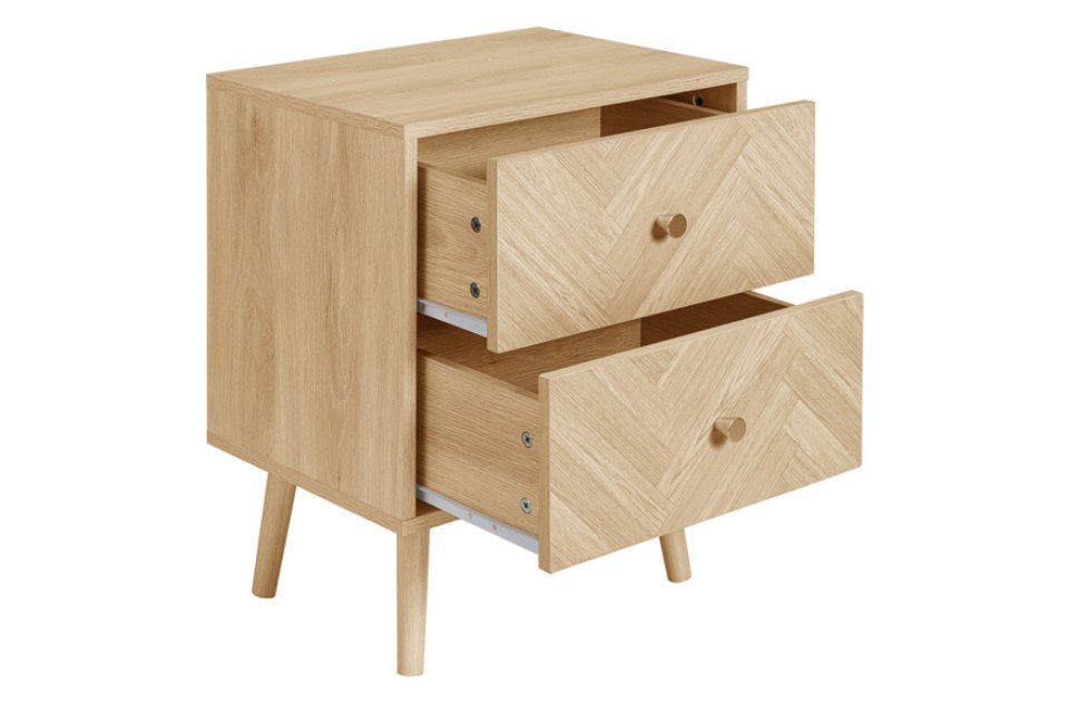 Hemmingway Oak 2 Drawer Bedside with drawers open
