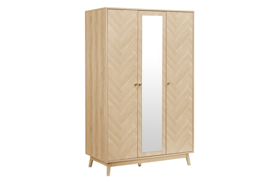 Hemmingway Oak 3 Door Wardrobe With Mirror