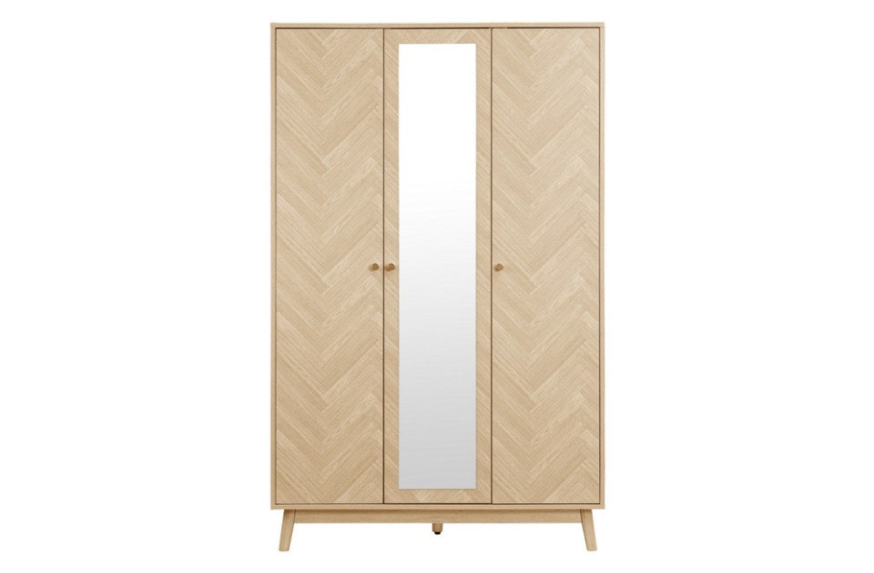 Hemmingway Oak 3 Door Wardrobe With Mirror front view