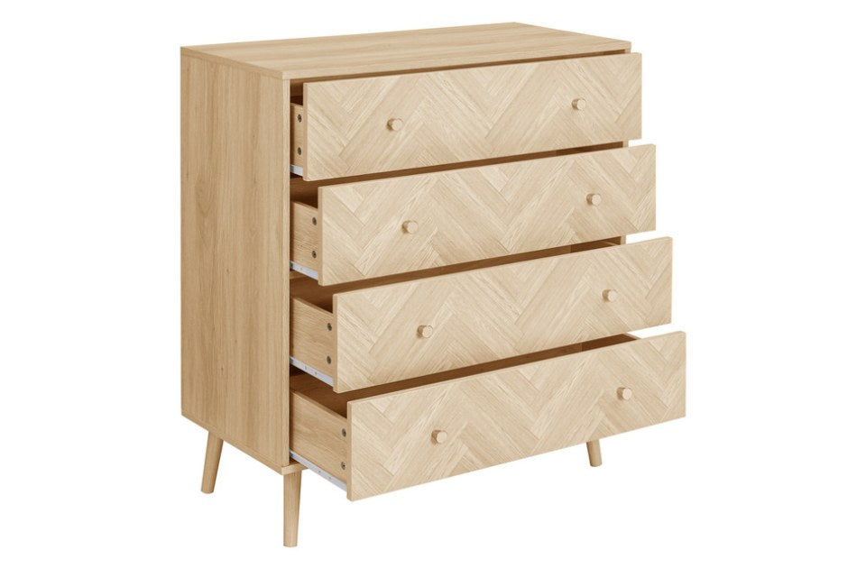 Hemmingway Oak 4 Drawer Chest with drawers open