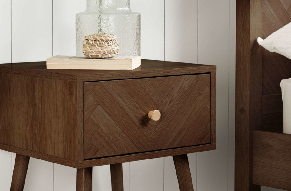 Hemmingway Walnut 1 Drawer Bedside close-up