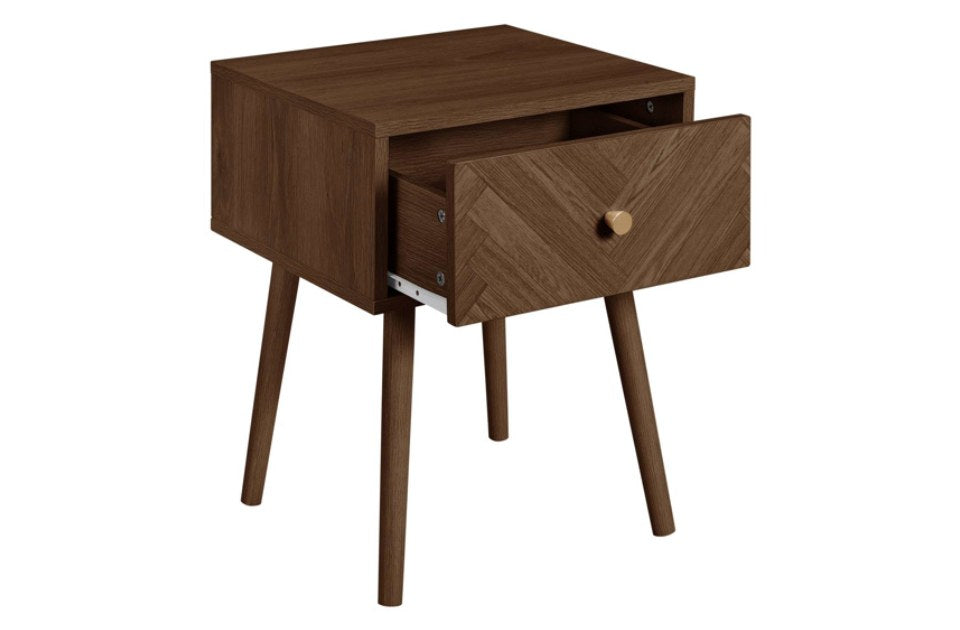 Hemmingway Walnut 1 Drawer Bedside with drawer open