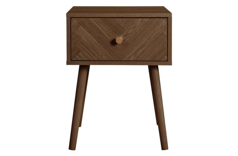 Hemmingway Walnut 1 Drawer Bedside front view