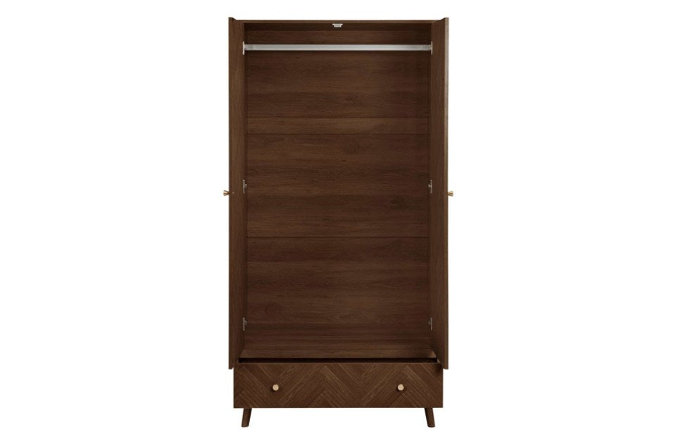 Hemmingway Walnut 2 Door 1 Drawer Wardrobe open