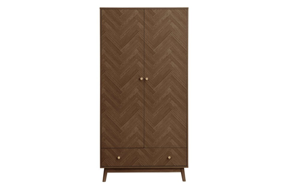 Hemmingway Walnut 2 Door 1 Drawer Wardrobe front view