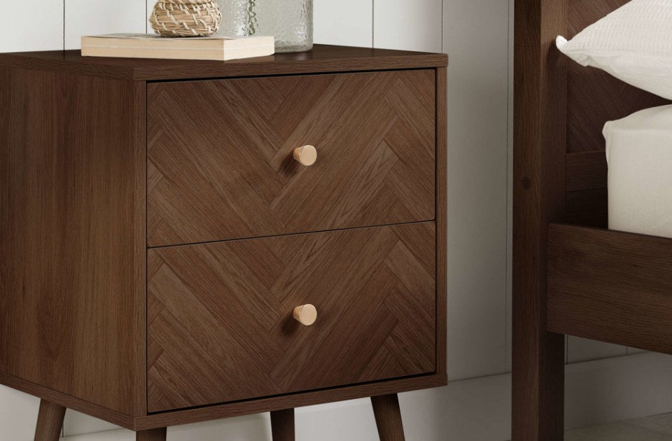 Hemmingway Walnut 2 Drawer Bedside close-up