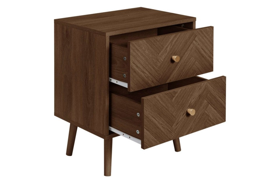Hemmingway Walnut 2 Drawer Bedside with drawers open