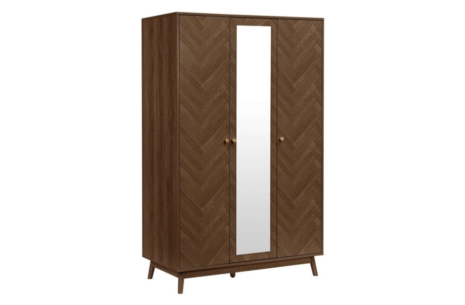 Hemmingway Walnut 3 Door Wardrobe With Mirror
