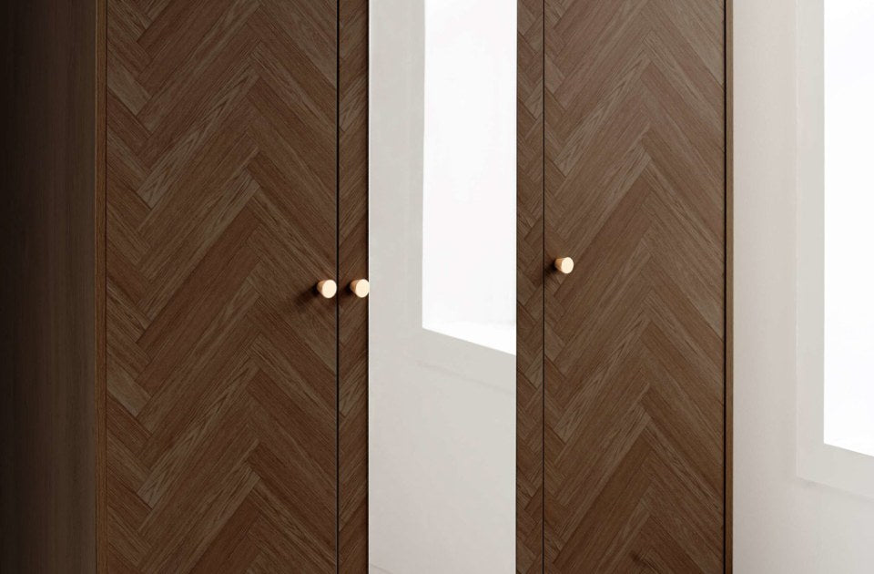 Hemmingway Walnut 3 Door Wardrobe With Mirror close-up