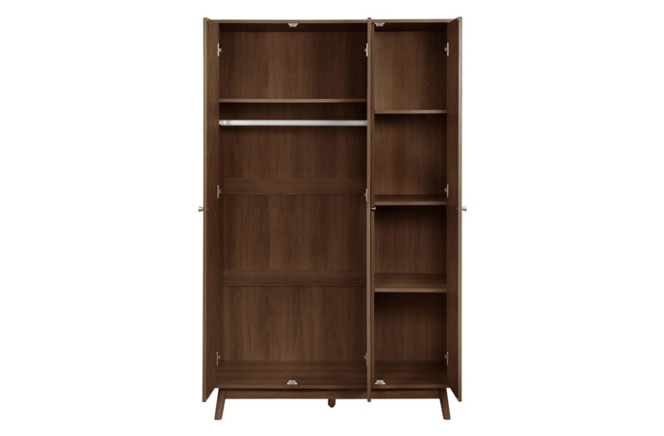 Hemmingway Walnut 3 Door Wardrobe With Mirror open